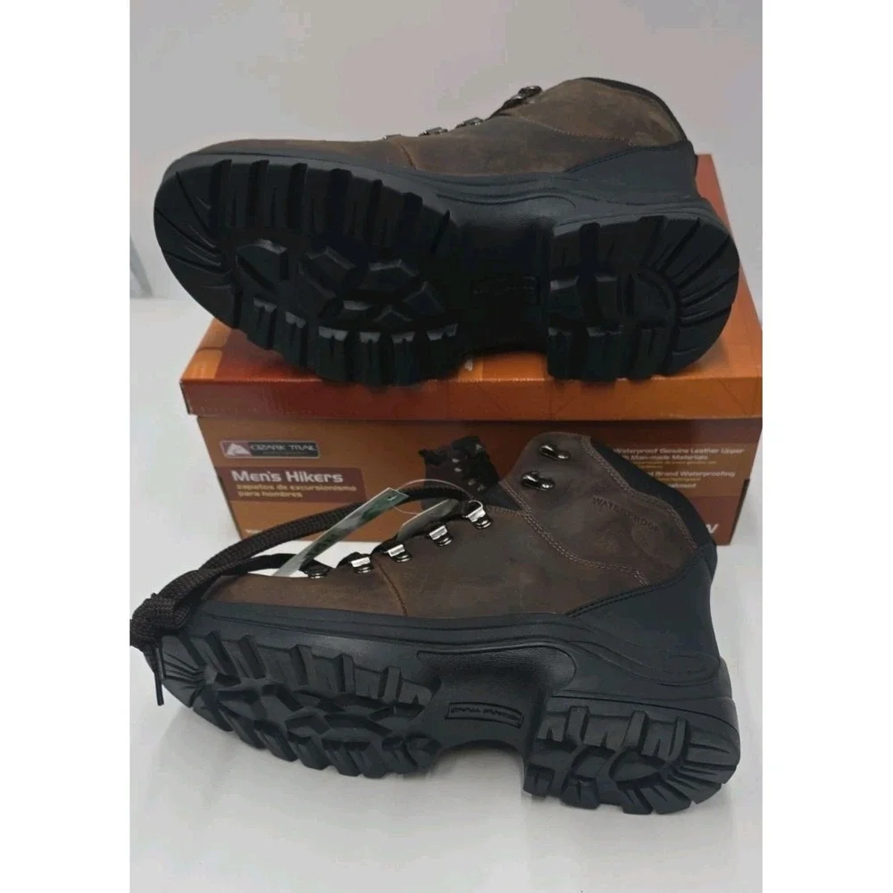 Mens Brown Leather Sneakers 10.5 W Ozark Trail Hiking Shoes NEW